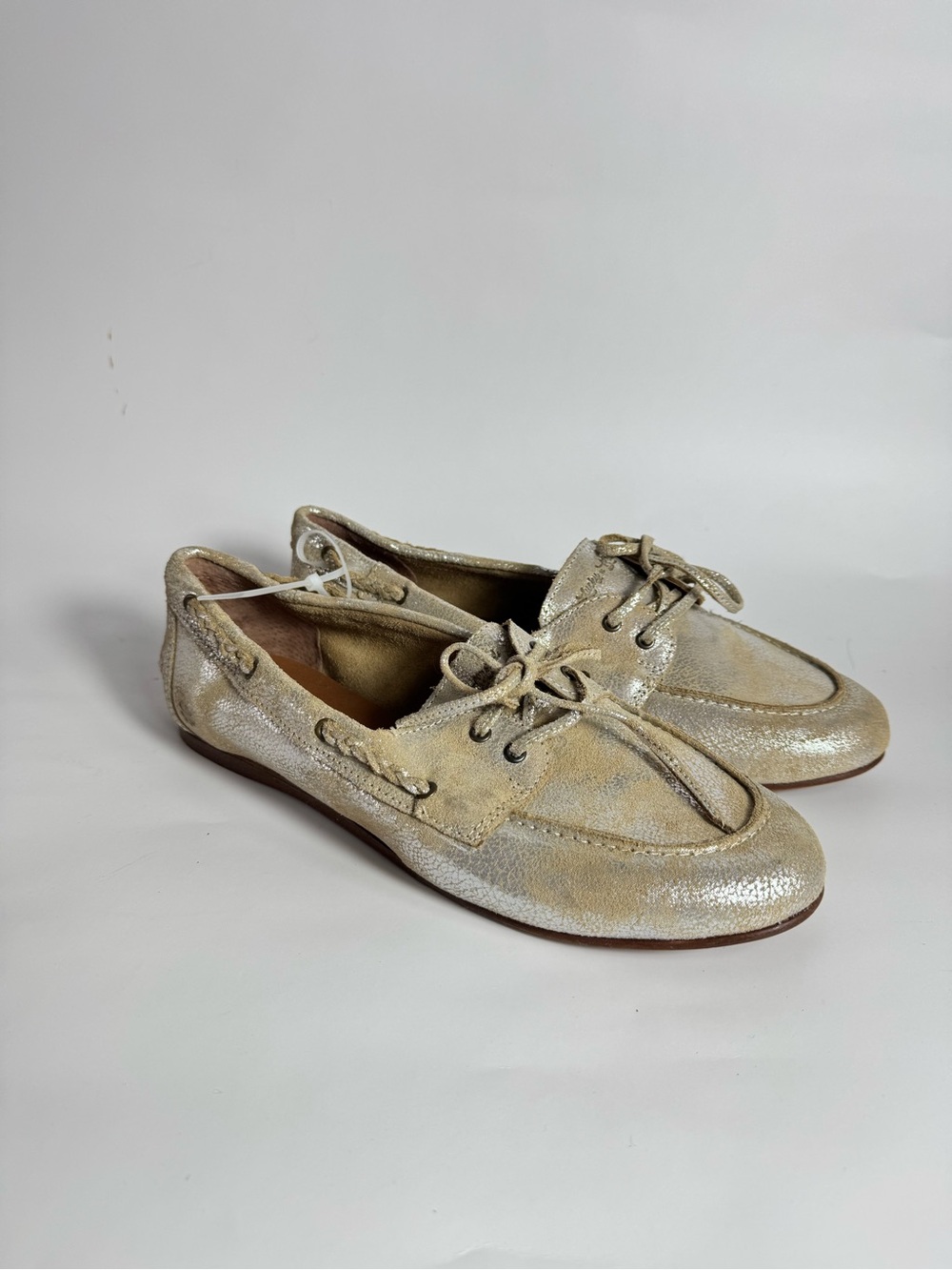 Lucky Brand Metallic Gold Leather Lace-Up Boat Shoes